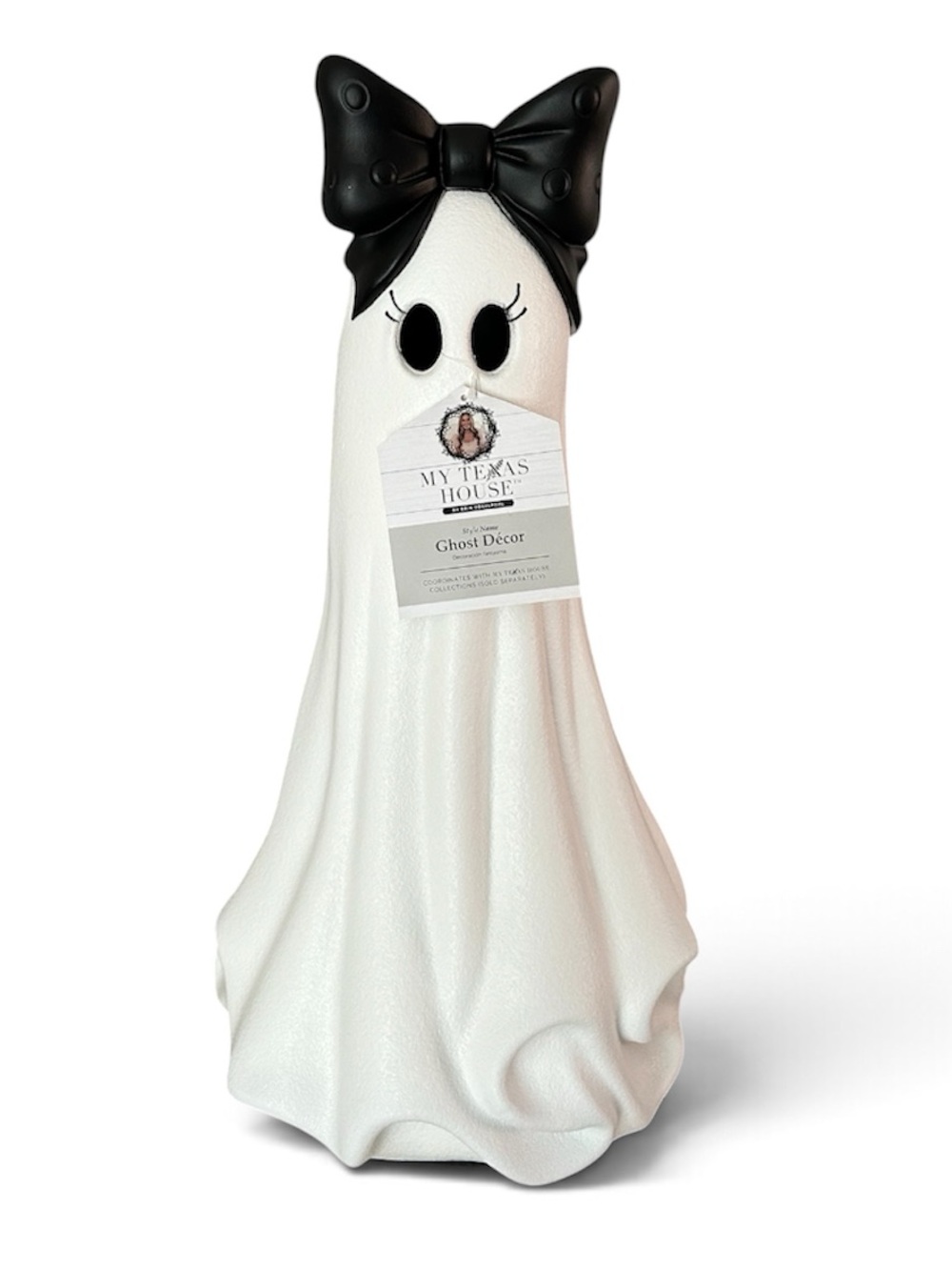 My Texas House Halloween Ghost with Bow Decoration, Black and White 20” H